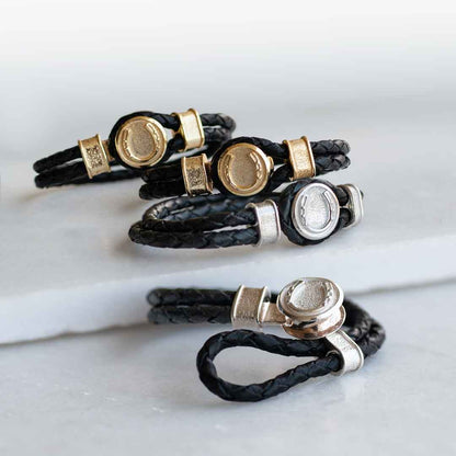 Urban Equestrian  Colton - Horseshoe Dome Braided Equestrian Bracelet Gold or Silver on Black