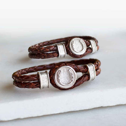 Urban Equestrian  Colton - Horseshoe Dome Braided Equestrian Bracelet Gold or Silver on Brown