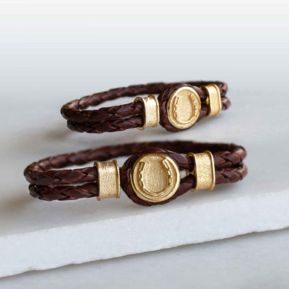 Urban Equestrian  Colton - Horseshoe Dome Braided Equestrian Bracelet Gold or Silver on Brown
