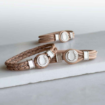 Urban Equestrian  Colton - Horseshoe Dome Braided Equestrian Bracelet Silver on Natural