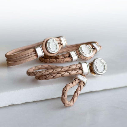 Urban Equestrian  Colton - Horseshoe Dome Braided Equestrian Bracelet Silver on Natural