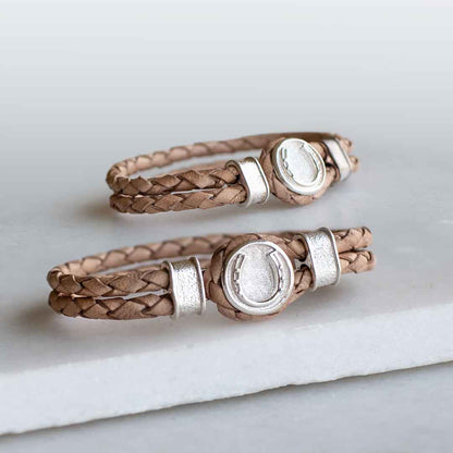 Urban Equestrian  Colton - Horseshoe Dome Braided Equestrian Bracelet Silver on Natural