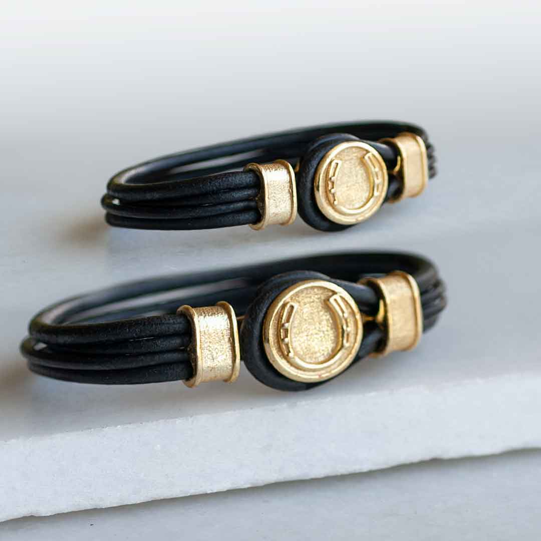 Urban Equestrian  Colton - Horseshoe Dome Lace Equestrian Bracelet Gold or Silver on Black