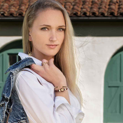 Urban Equestrian  Colton - Horseshoe Dome Laced Equestrian Bracelet Gold or Silver on Brown