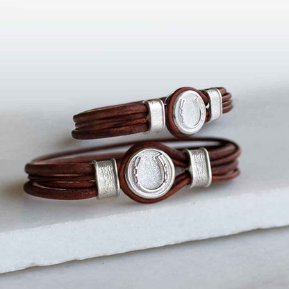 Urban Equestrian  Colton - Horseshoe Dome Laced Equestrian Bracelet Gold or Silver on Brown