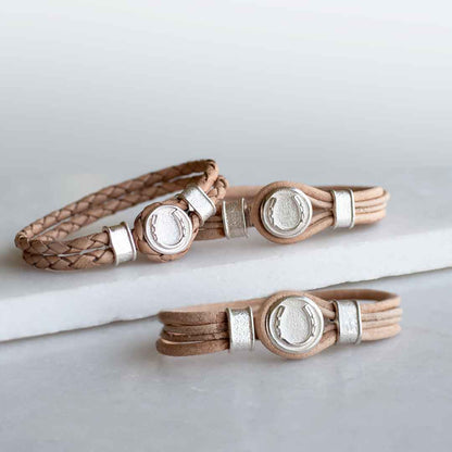 Urban Equestrian  Colton - Horseshoe Dome Lace Equestrian Bracelet Silver on Natural