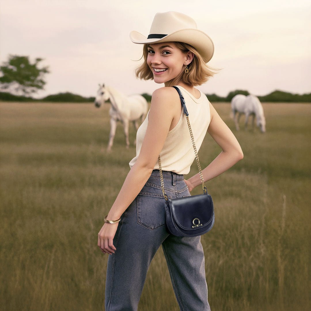 Urban Equestrian  Coronado- Horse Bit Lock Luxury Leather Crossbody Handbag in Black