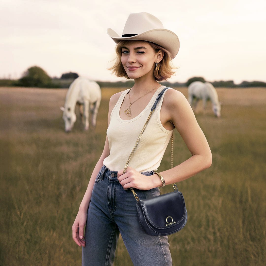 Urban Equestrian  Coronado- Horse Bit Lock Luxury Leather Crossbody Handbag in Black