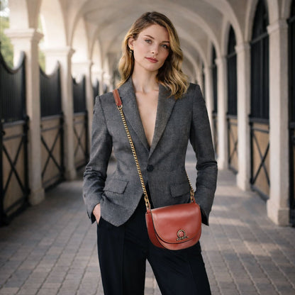 Urban Equestrian  Coronado- Horse Bit Lock Luxury Leather Crossbody Handbag in Cognac
