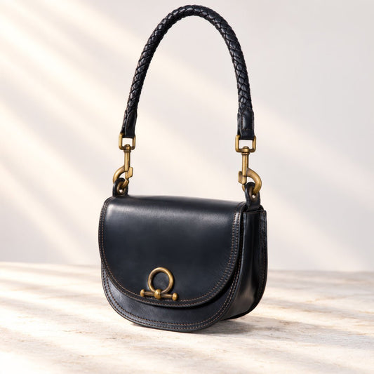 Urban Equestrian  Coronado- Horse Bit Lock Luxury Leather Crossbody Handbag in Black