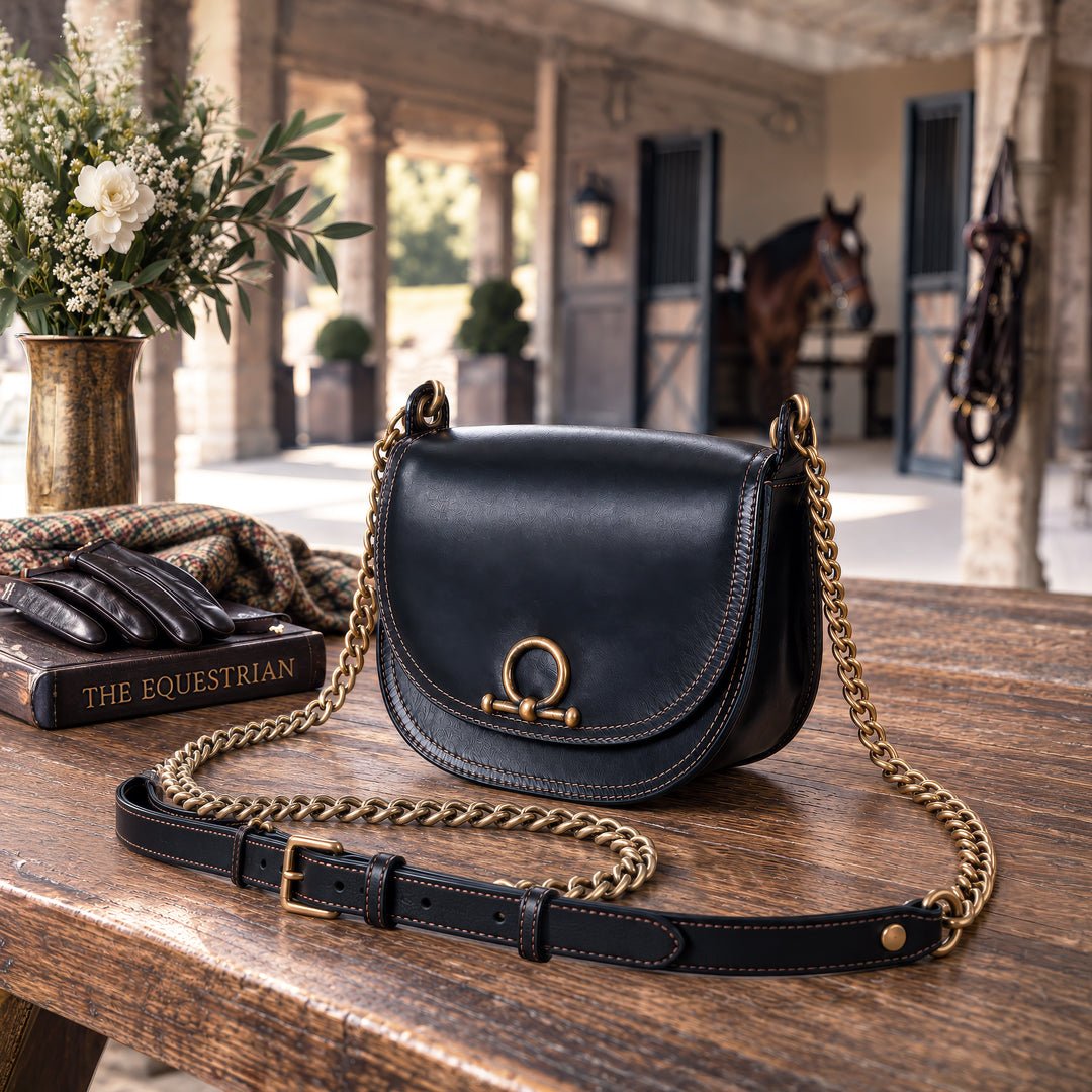 Urban Equestrian  Coronado- Horse Bit Lock Luxury Leather Crossbody Handbag in Black