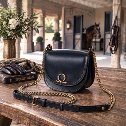 Urban Equestrian  Coronado- Horse Bit Lock Luxury Leather Crossbody Handbag in Black