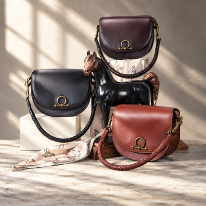 Urban Equestrian  Coronado- Horse Bit Lock Luxury Leather Crossbody Handbag in Black