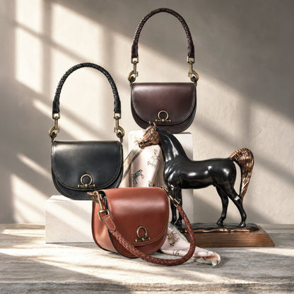 Urban Equestrian  Coronado- Horse Bit Lock Luxury Leather Crossbody Handbag in Black