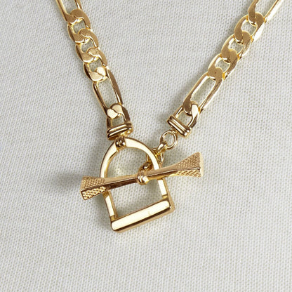 Urban Equestrian  Cortina - Cuban Chain Horse Stirrup Necklace in Gold