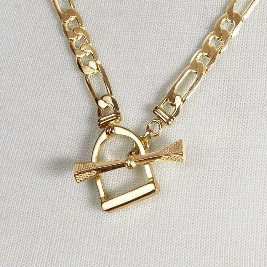 Urban Equestrian  Cortina - Cuban Chain Horse Stirrup Necklace in Gold