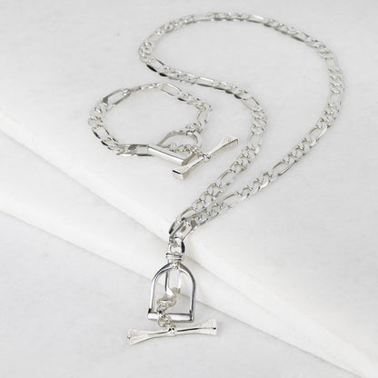 Urban Equestrian  Cortina - Cuban Chain Horse Stirrup Necklace in Silver