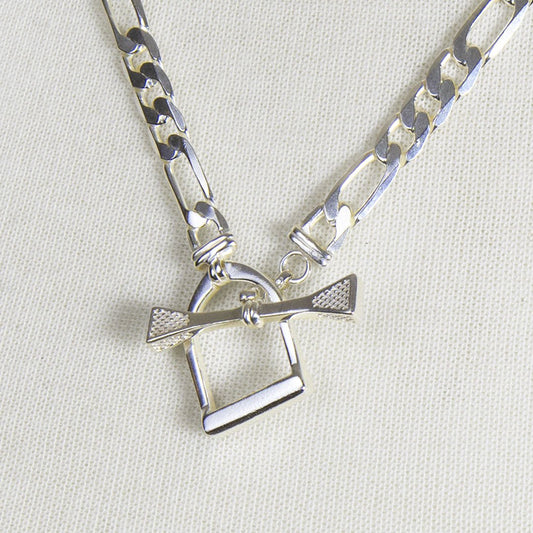 Urban Equestrian  Cortina - Cuban Chain Horse Stirrup Necklace in Silver