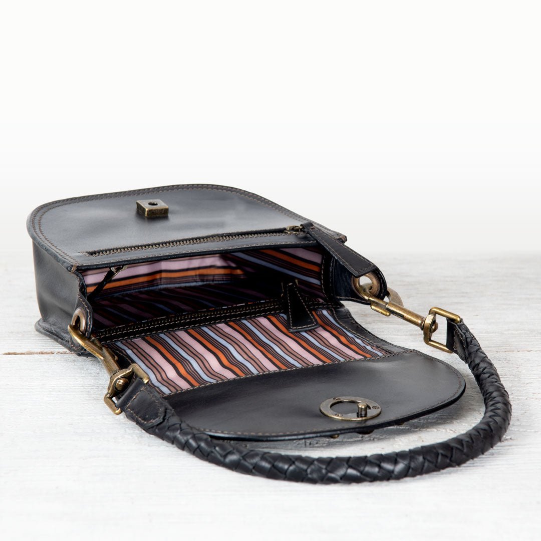 Urban Equestrian  Coronado- Horse Bit Lock Luxury Leather Crossbody Handbag in Black