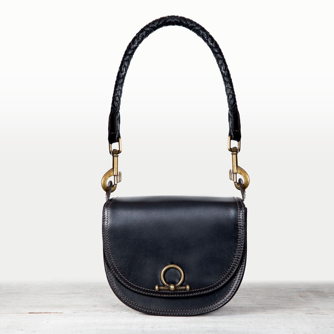Urban Equestrian  Coronado- Horse Bit Lock Luxury Leather Crossbody Handbag in Black