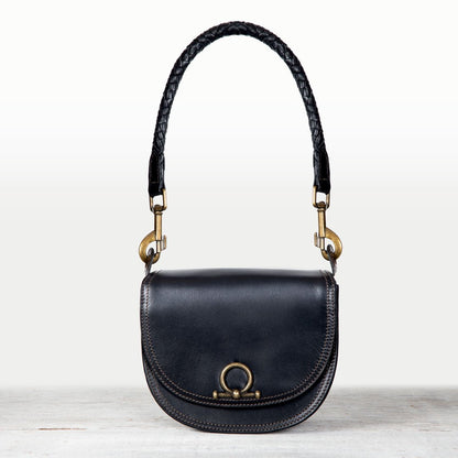 Urban Equestrian  Coronado- Horse Bit Lock Luxury Leather Crossbody Handbag in Black