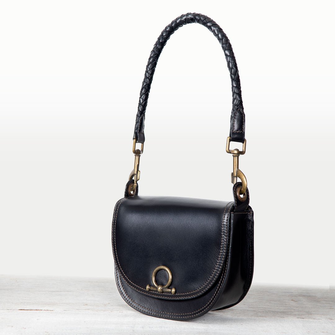 Urban Equestrian  Coronado- Horse Bit Lock Luxury Leather Crossbody Handbag in Black