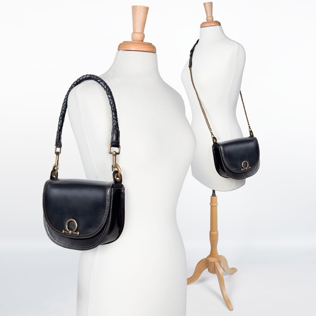 Urban Equestrian  Coronado- Horse Bit Lock Luxury Leather Crossbody Handbag in Black
