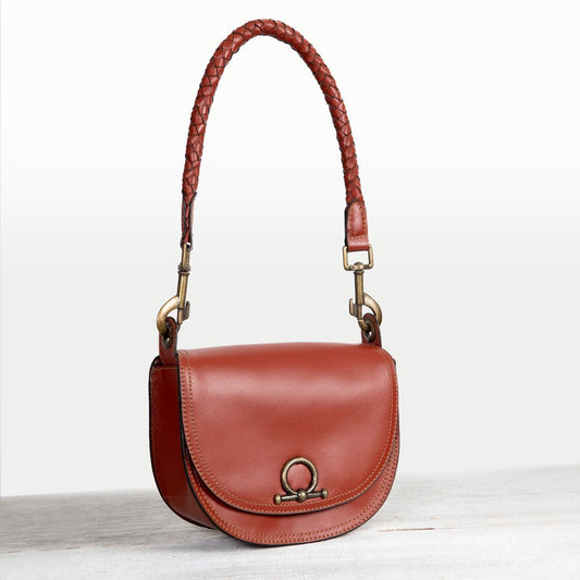 Urban Equestrian  Coronado- Horse Bit Lock Luxury Leather Crossbody Handbag in Cognac