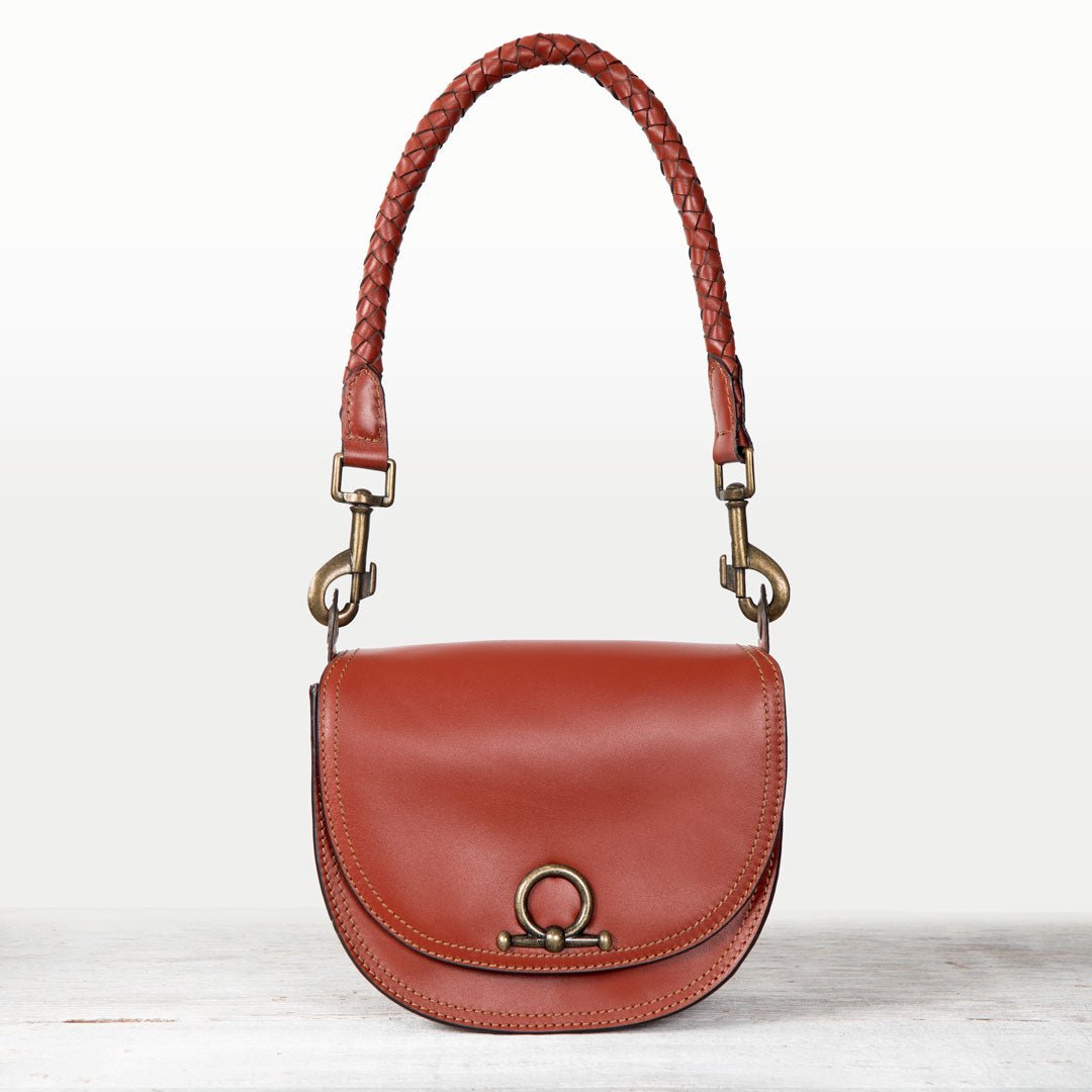 Urban Equestrian  Coronado- Horse Bit Lock Luxury Leather Crossbody Handbag in Cognac