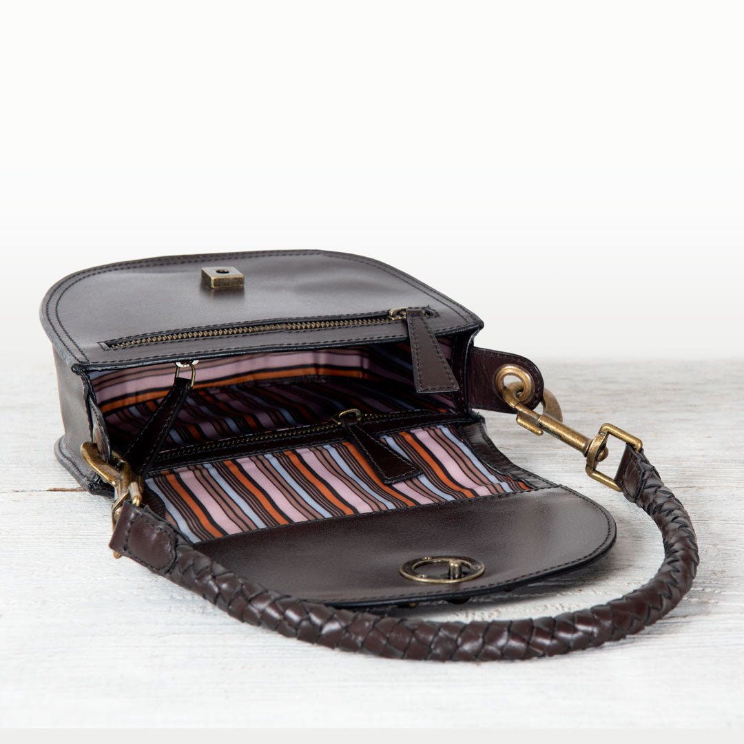 Urban Equestrian  Coronado- Horse Bit Lock Luxury Leather Crossbody Handbag in Deep Brown