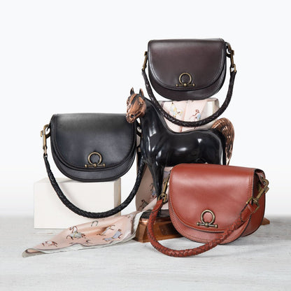 Urban Equestrian  Coronado- Horse Bit Lock Luxury Leather Crossbody Handbag in Deep Brown