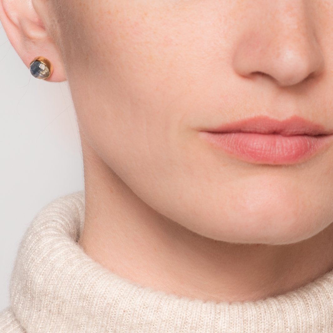 Urban Equestrian  Crystal Gemstone - 14K Gold Vermeil Round Stud Earrings