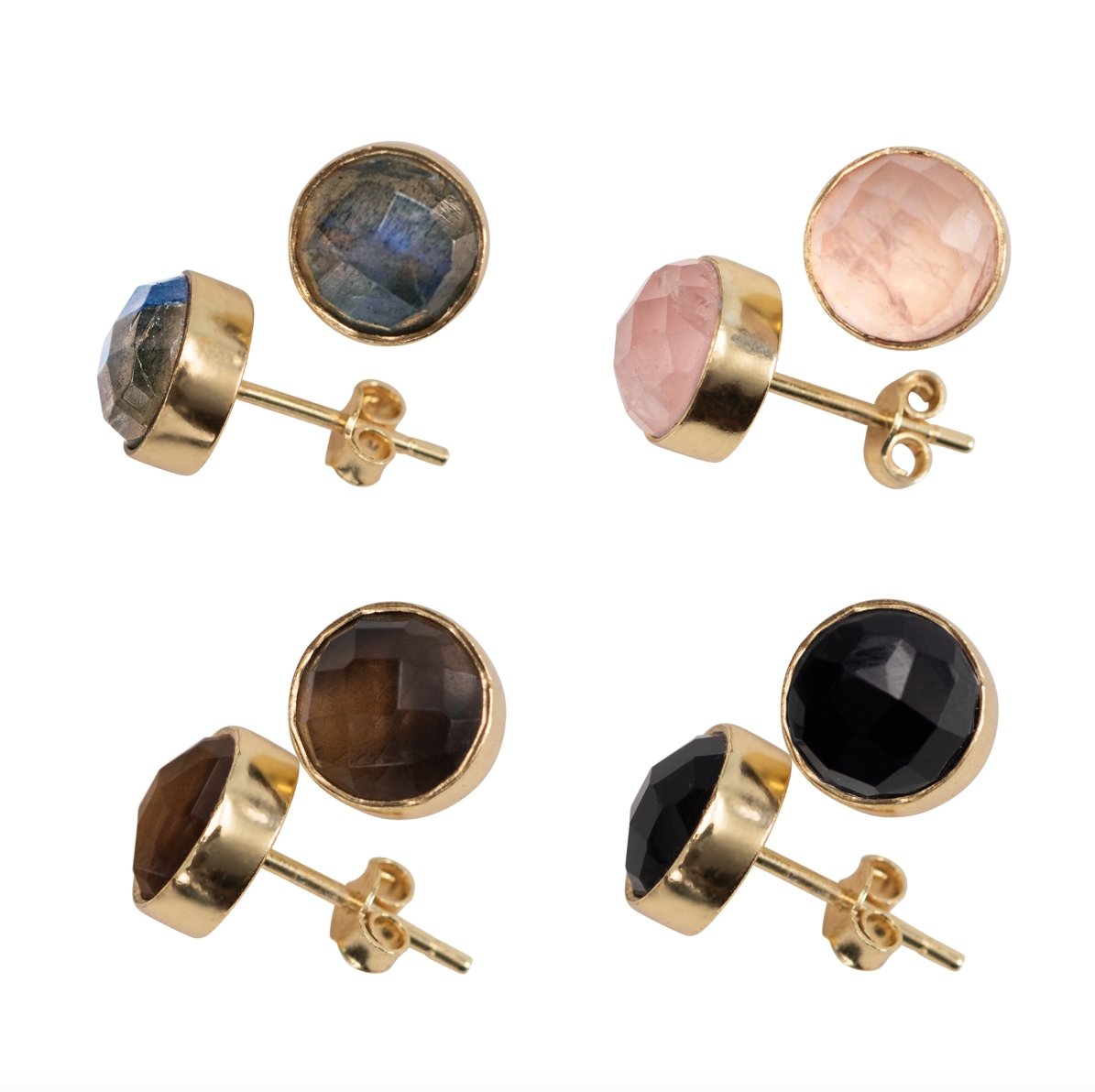 Urban Equestrian  Crystal Gemstone - 14K Gold Vermeil Round Stud Earrings