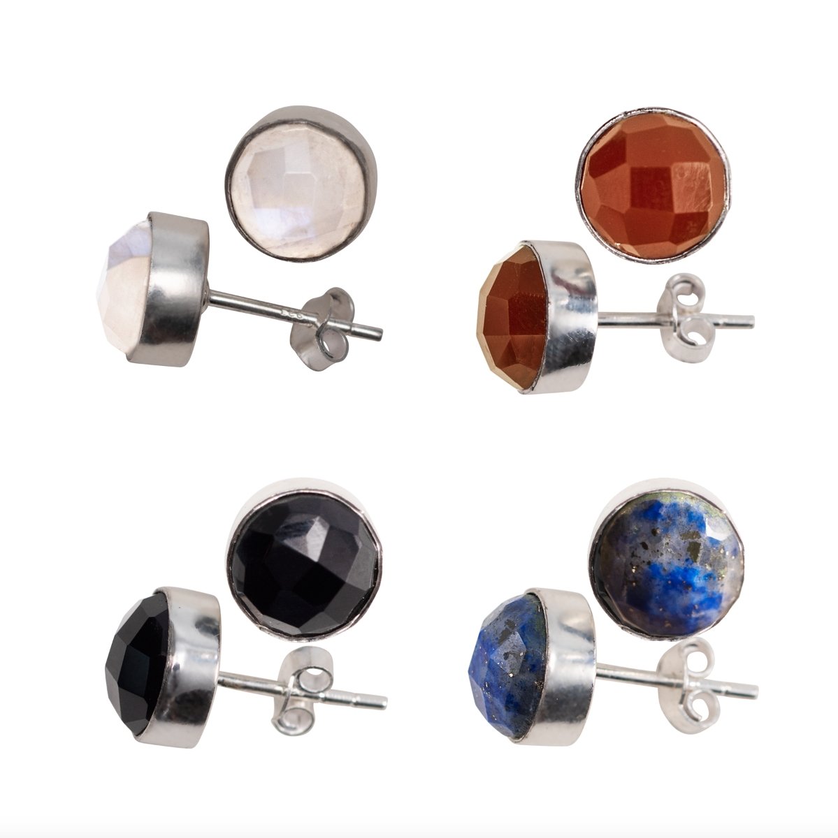 Urban Equestrian  Crystal Gemstone - Sterling Silver Round Stud Earrings