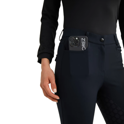 Maya Delorez Women's Half Seat Athlete Breeches-Black-Front Pocket View