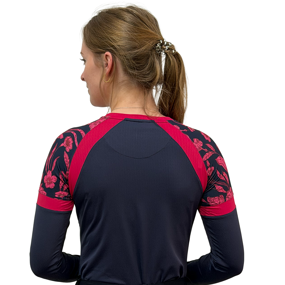 Kastel Hot Pink French Tulips Navy Long Sleeve Crewneck