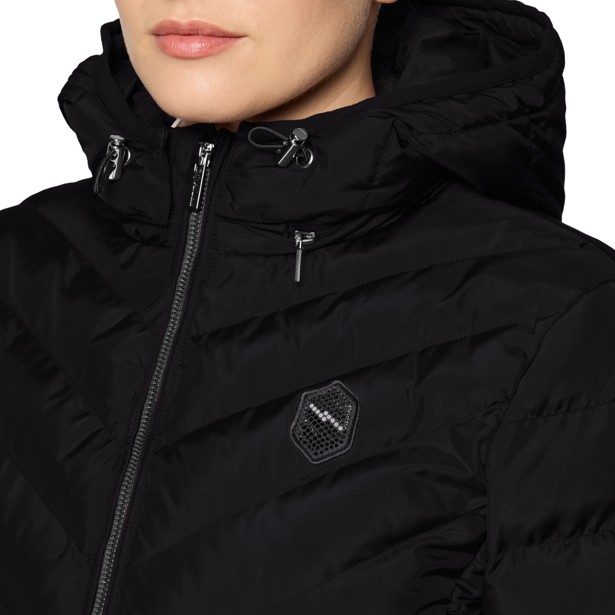 Samshield Women's Courchevel Light Puffer Jacket, Black, collar zipper view