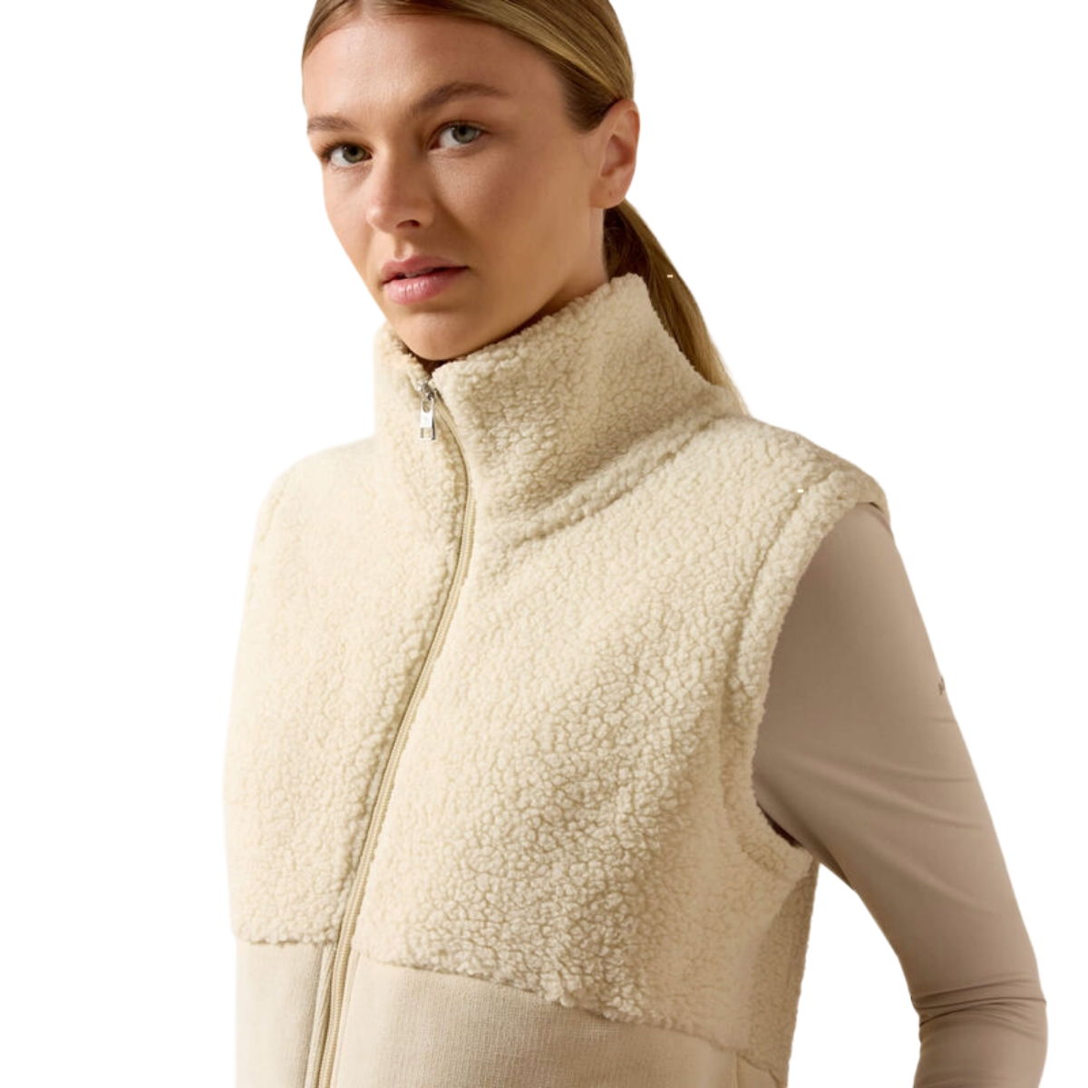 Ariat Women's Laviolette Full Zip Vest model view in Almond milk