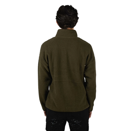 Maya Delorez Unisex Teddy Halfzip Sweater-Green-Back View