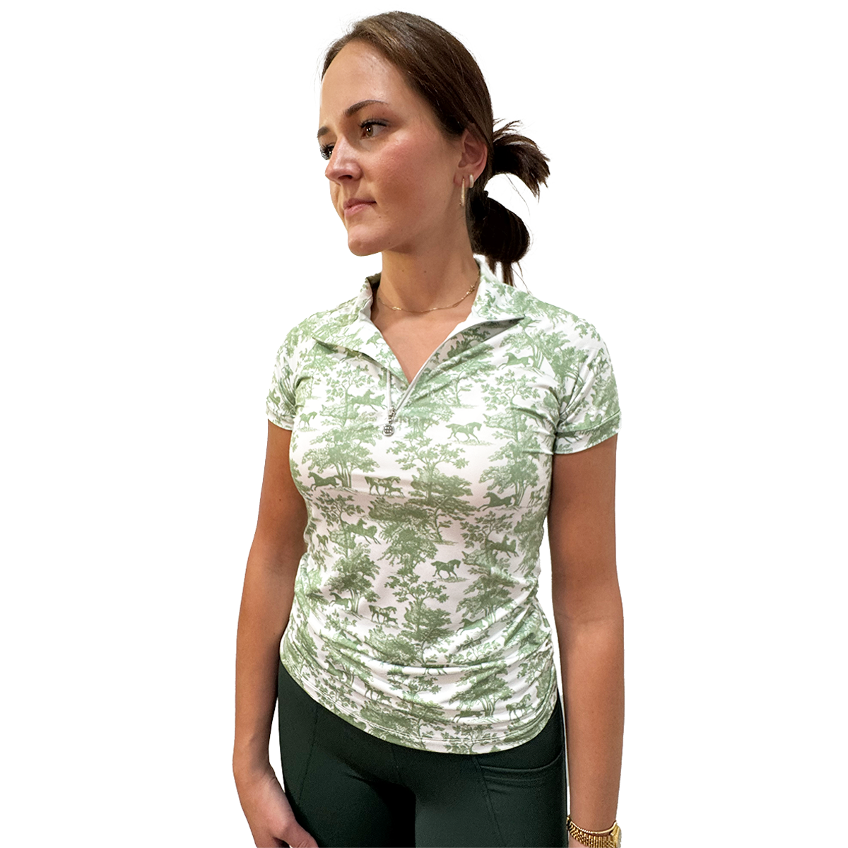 Dapplebay Equestrian Toile 1/4 Zip Short Sleeve Riding Top - Sale