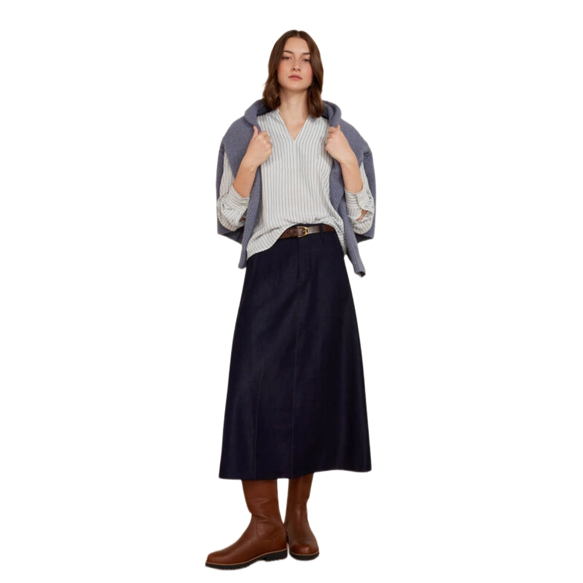 Ariat Women's Thornbeck Blouse model view in rainwashed stripe