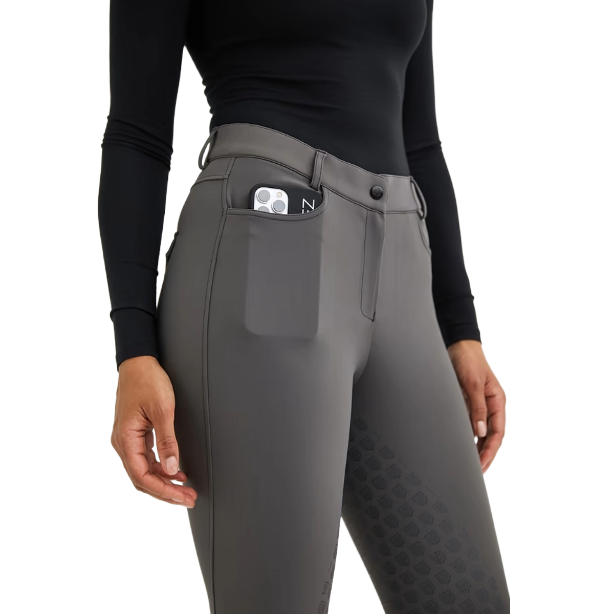 Maya Delorez Women's Half Seat Athlete Breeches-Gray-Front Pocket View