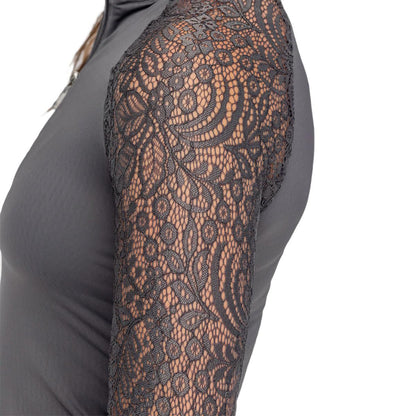 Kastel Slate Floral Lace Raglan Long Sleeve 1/4 Zip Shirt