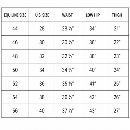 Equiline Men's Grafton B-Move Knee Grip Breeches Size Chart
