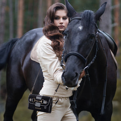 Urban Equestrian  Dalton - Horse Bit Crossbody Luxury Leather Handbag in Black on Black