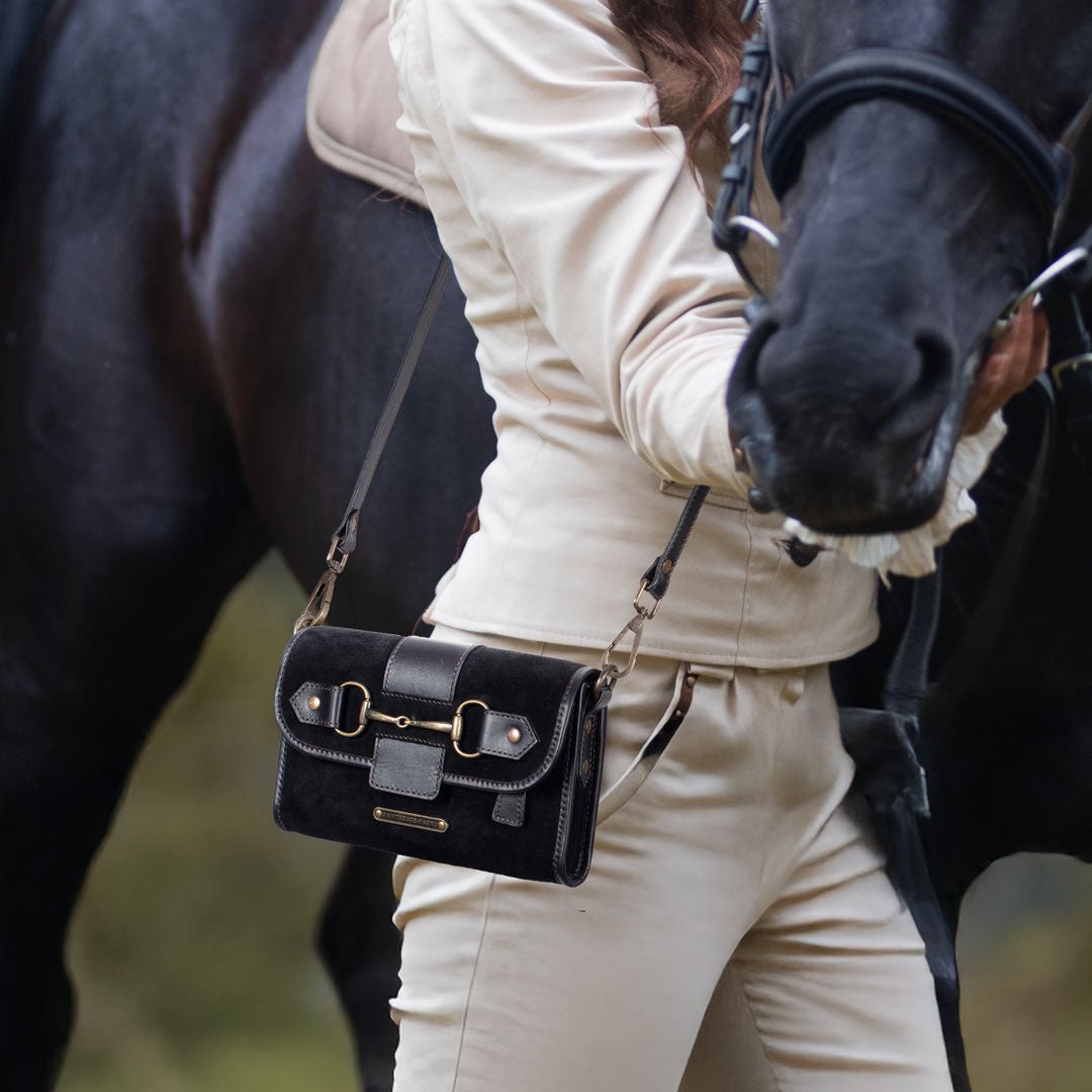 Urban Equestrian  Dalton - Horse Bit Crossbody Luxury Leather Handbag in Black on Black