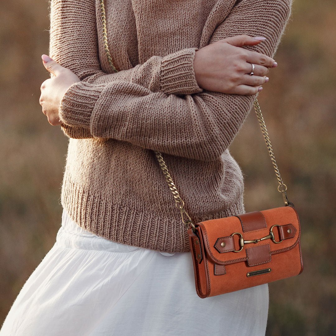 Urban Equestrian  Dalton - Horse Bit Crossbody Luxury Leather Handbag in Cognac on Cognac