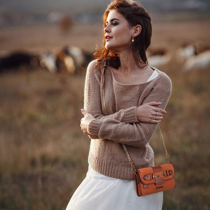 Urban Equestrian  Dalton - Horse Bit Crossbody Luxury Leather Handbag in Cognac on Cognac