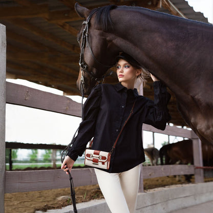Urban Equestrian  Dalton - Horse Bit Crossbody Luxury Leather Handbag in Cognac on Ivory