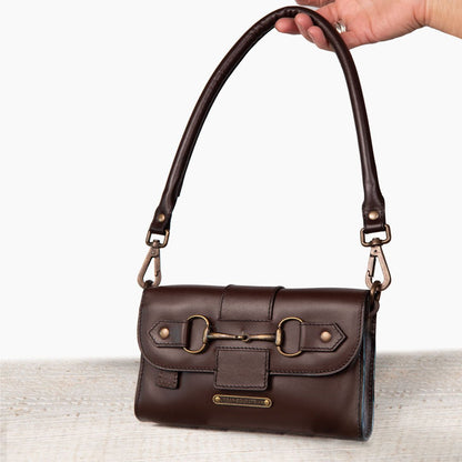Urban Equestrian  Dalton - Horse Bit Crossbody Luxury Leather Handbag in Deep Brown